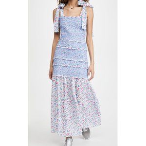 LoveShackFancy Robyn Maxi Floral Dress In Sailor Suit S